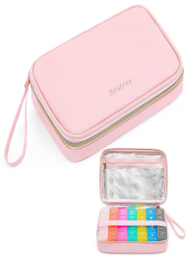 Restree Monthly Pill Organizer 28-Compartment Pill Case, 4 Times Daily Medication Container, Travel-Friendly Pill Box for Vitamins Supplements (Pink) - Image 1